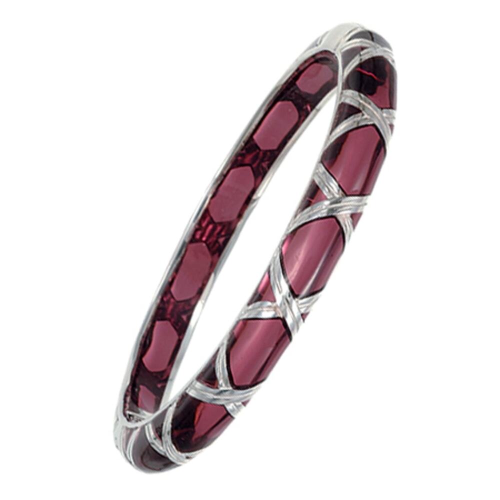 Angelique De Paris Purple Bamboo Thin Sterling Silver Hinged Bangle Bracelet